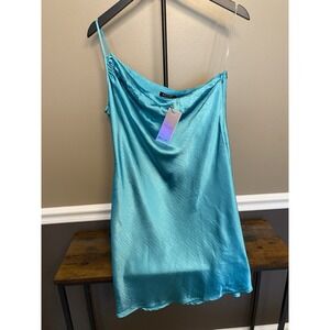 NASTY GAL Womens Turquoise One Shoulder Satin Mini Dress Size 10